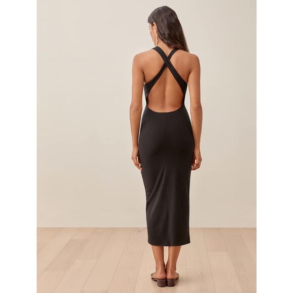 Reformation Black Knit Ribbed Ashlee Midi Dress Size Large - Picture 3 of 8